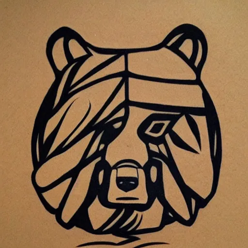 Image similar to tattoo design, stencil, bear, claws below bear