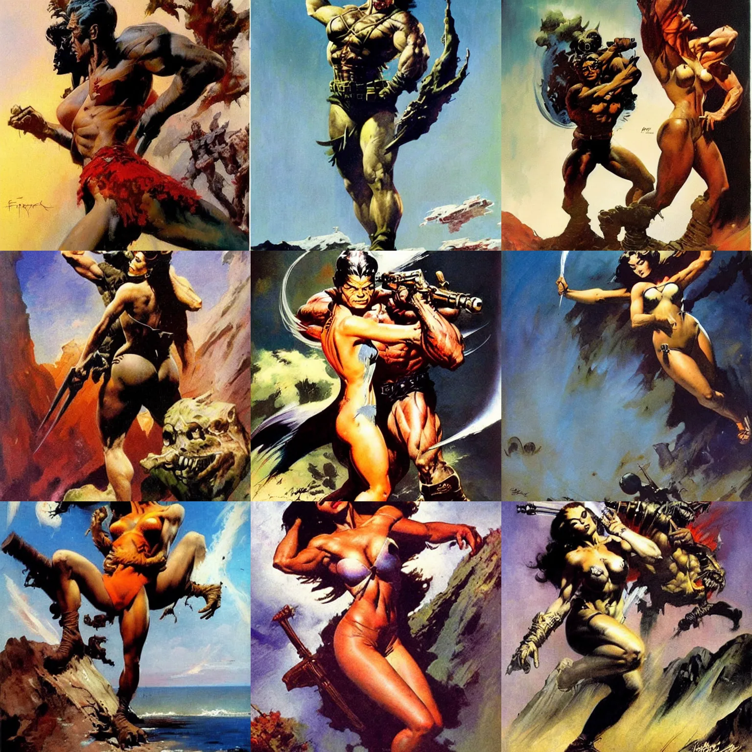 Prompt: an artwork by frank frazetta