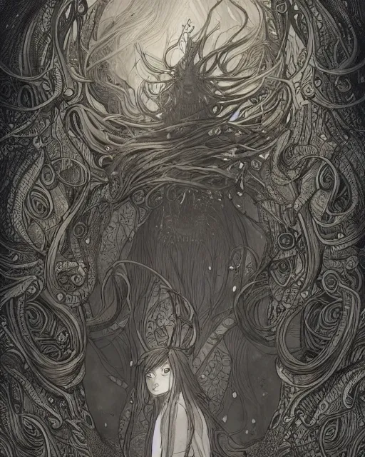 Image similar to maika from monstress comic, beautiful, mesmerizing, concept art, intricate linework, detailed and intricate environment, artstation, inspired by monstress comic, sana takeda