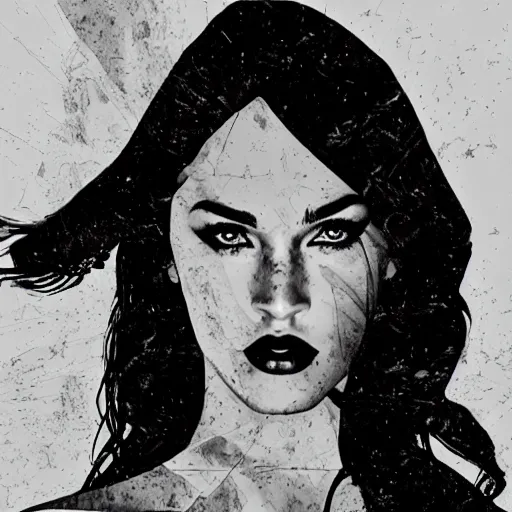 Image similar to megan fox face in beautiful mountains, double - exposure effect, in the style of dan mountford, amazing detail, black and white