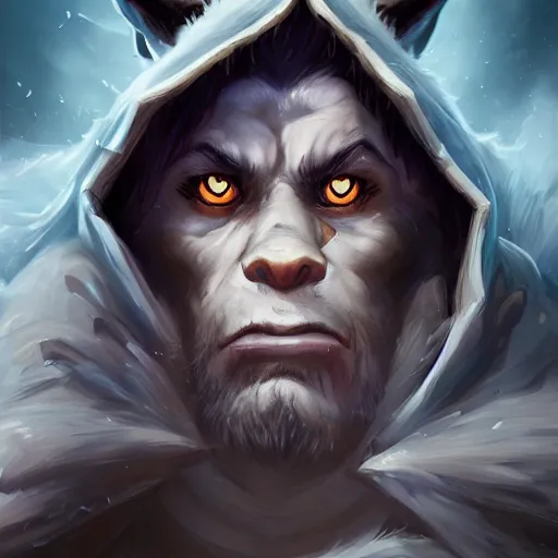 Image similar to portrait of werewolf of ashes and smoke, league of legends splash art, hearthstone splash art, full body shot, rule of thirds, ultrafine hyperrealistic detailed face, artgerm, greg rutkowski, trending on artstation, 8 k, intricately detailed, highly detailed