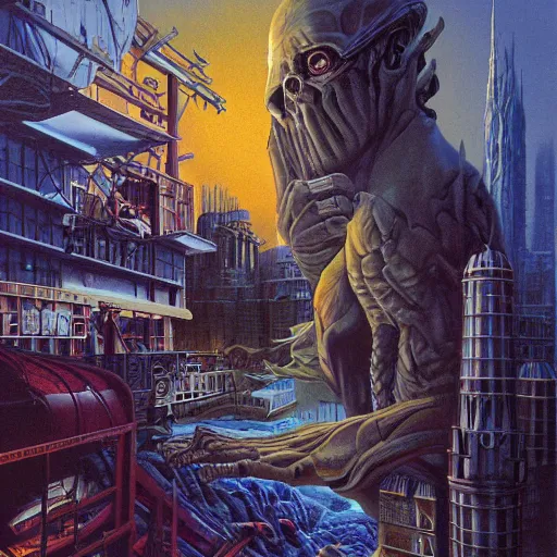 Image similar to high quality high detail painting by david mattingly and brom and ralph mcquarrie and richard corben, hd, realistic matte painting, photorealistic lighting, modern supernatural urban horror