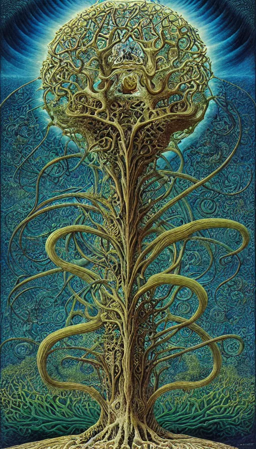 Image similar to tree of life by roger dean and andrew ferez, art forms of nature by ernst haeckel, divine chaos engine, symbolist, visionary, art nouveau, botanical fractal structures, organic, detailed, realistic, surreality