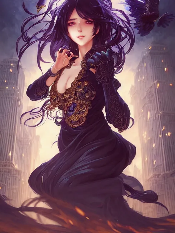 Prompt: full body picture of a female summoner with creatures in the city, coveted, beautiful and aesthetic, intricate, unreal engine, messy hair, highly detailed, detailed face, smooth, sharp focus, chiaroscuro, manga illustration, artgerm, greg rutkowski, ilya kuvshinov, rossdraws, alphonse mucha, young adult light novel cover art