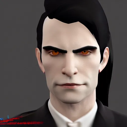 Image similar to a pale vampire, male, mid - 3 0 s, long black hair, clean shaven, dressed formally in red and black, highly detailed, concept art, smooth, sharp focus, unreal engine 5, 8 k.