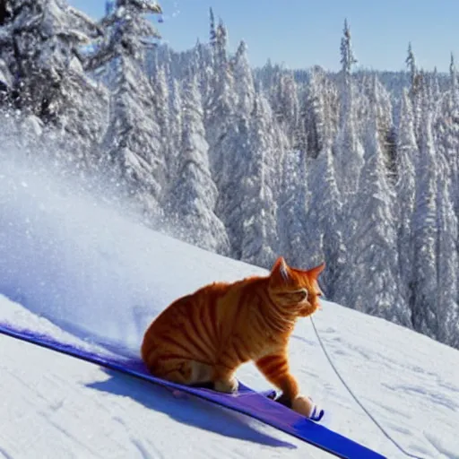 Image similar to a fully orange tabby cat skiing