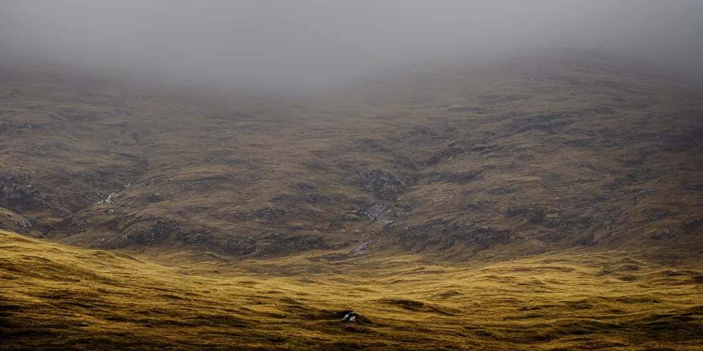 Prompt: Scottish highlands, slight overcast day, fog