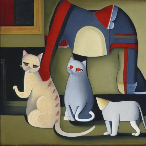 Image similar to Cats and elephants oil on canvas, by Corneille,