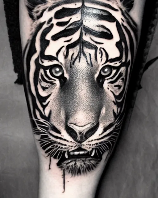 Prompt: a girl with a tiger hat tattoo, hyper realistic, hyper detailed, by eliot kohek