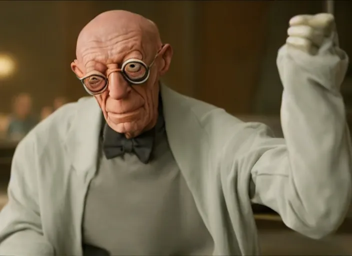 Image similar to film still of real life professor farnsworth in the scifi movie, 4 k