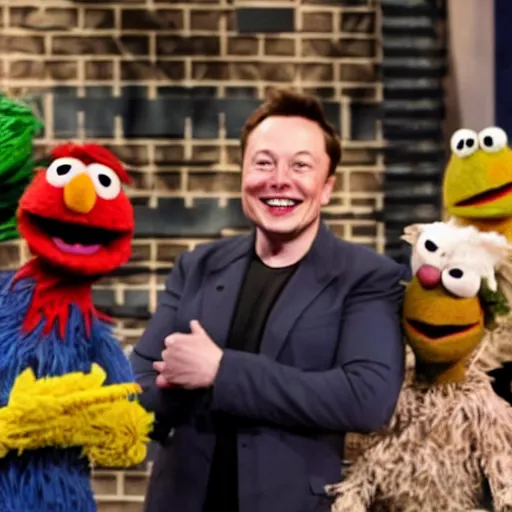 Image similar to Still of Elon Musk as a Muppet on Sesame Street