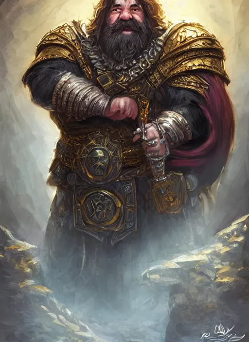 Prompt: dwarven king wearing crown, ultra detailed fantasy, dndbeyond, bright, colourful, realistic, dnd character portrait, full body, pathfinder, pinterest, art by ralph horsley, dnd, rpg, lotr game design fanart by concept art, behance hd, artstation, deviantart, hdr render in unreal engine 5