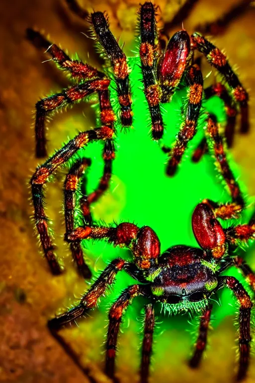 Image similar to high quality macro photo gelatinous spiders! gorgeous highly detailed hannah yata elson peter cinematic neon green lighting high quality low angle hd 8k sharp shallow depth of field