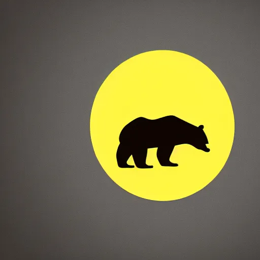 Prompt: very very very stylized minimal vector graphic of a bear, hills and sunset!!, yellow background, all enclosed in a circle, dramatic, professional minimal graphic design cartoon