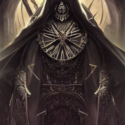 Prompt: Be Occult, a worshipper of the dark arts, donned in an ebony cloak, fantasy, intricate, elegant, highly detailed, digital painting, artstation, concept art, shining, sharp focus, illustration, art by stanley lau