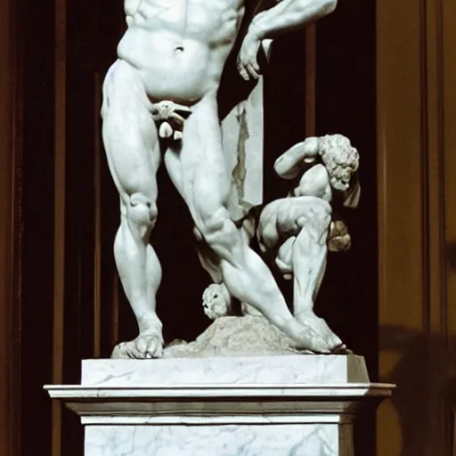 Prompt: benjamin netanyahu as a muscular perfect chiseled marble greek statue, by michelangelo