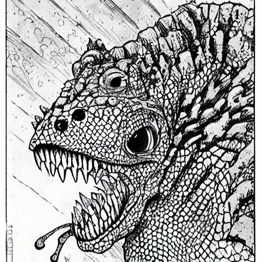 Prompt: lizard monster by q hayashida