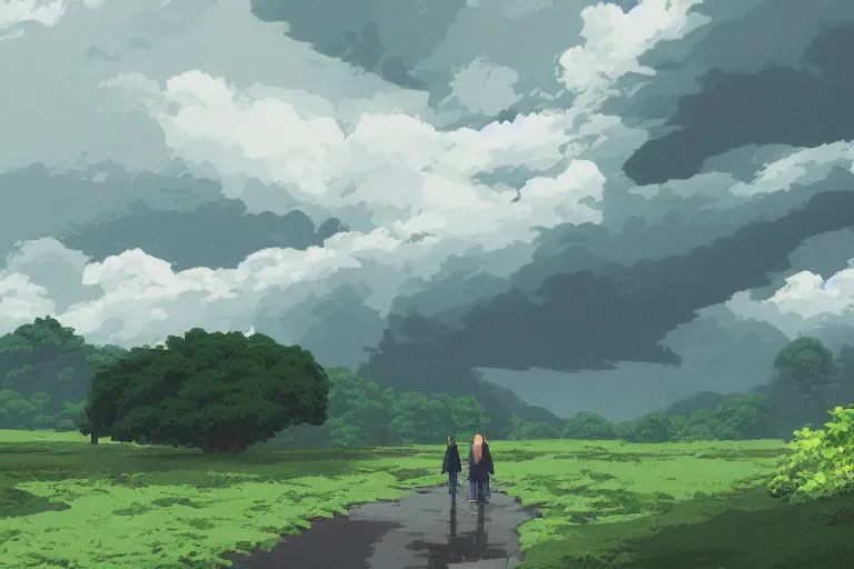 Prompt: landscape, summer, rain, morning, beautiful cloud, quiet, no people, Anime Background, illustration, sharp focus, intricate, super wide angle, trending on artstation, trending on deviantart, pixelart, pixelperfect, pixel art, pixel, color limit, nearest neighbor, hard edges