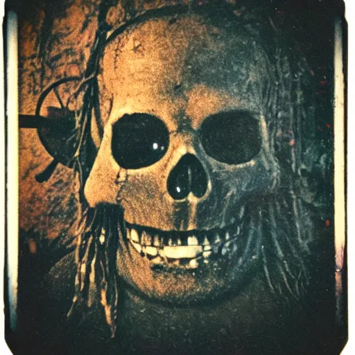 Prompt: vintage polaroid photo of LeChuck the undead pirate, bokeh, film grain, burnt edges