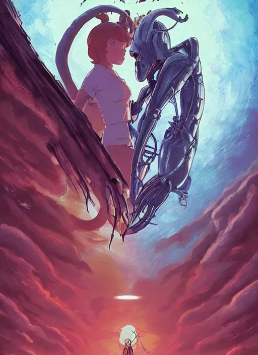 Image similar to poster for alien vs predator by loish, makoto shinkai, studio ghibli