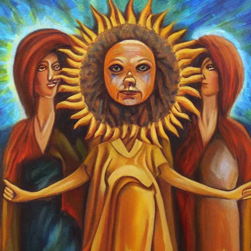 Prompt: the cult of the sun oil painting meme