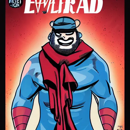 Image similar to A neck beard, reddit moderator, as a comic book hero fighting off evil,, 4k, comic book cover