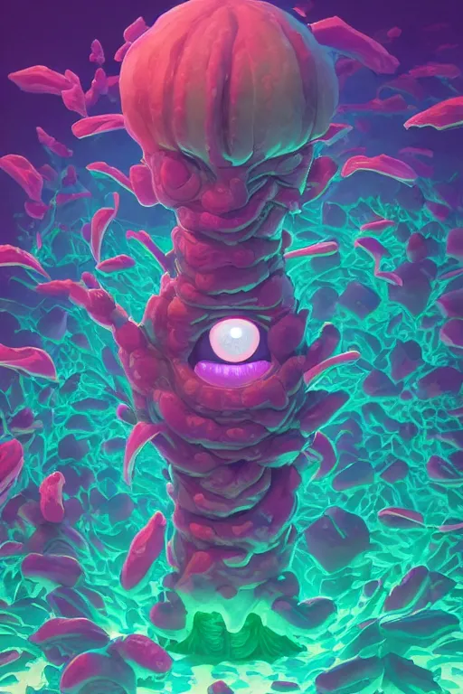 Image similar to roots cactus sushi cristal smurf ghost creature animal sushi cristal very big eye roots cactus elemental flush of force nature micro world fluo fishscale, behance hd by jesper ejsing, by rhads, makoto shinkai and lois van baarle, ilya kuvshinov, rossdraws radiating a glowing aura global illumination ray tracing hdr