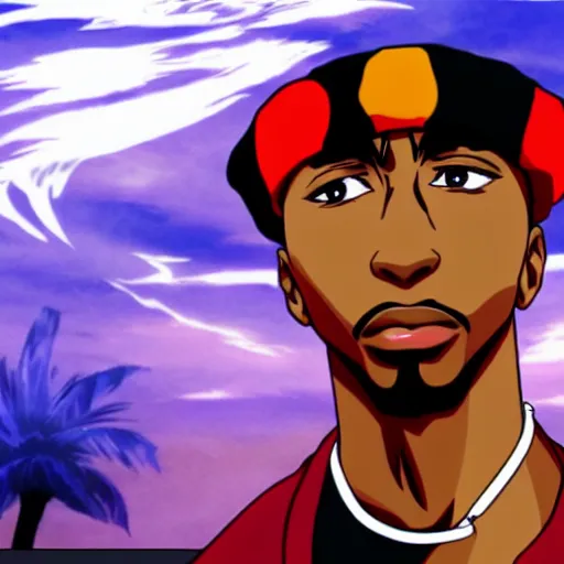 Image similar to Tupac Shakur, screenshot from a 2012s anime, anime