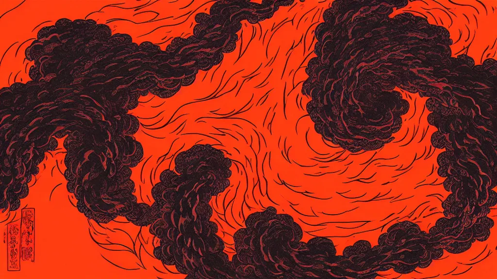 Image similar to a fiery lava tsunami in the style of hokusai, artstation, digital art,