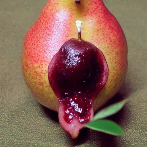 Image similar to a pear fruit whose face is a pig; cute nature photo