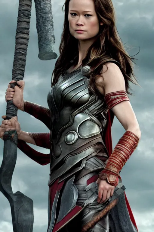 Image similar to summer glau as thor god of war