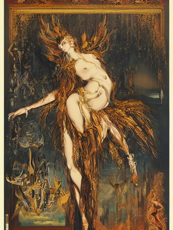 Prompt: a framed movie poster titled Vulvine, representing a queen Vulvine and Death by Saul Bass, by Gustave Moreau