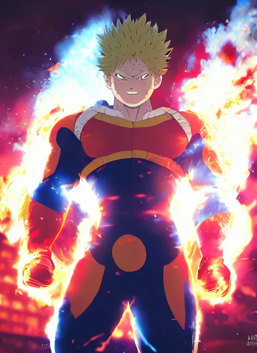 Image similar to Endeavor from my hero academia posing, boku no hero academia, flames, dark atmosphere, cinematic shot, intricate, ornate, photorealistic, ultra detailed, realistic, 100mm, photography, octane, high definition, depth of field, bokeh, 8k, artstation