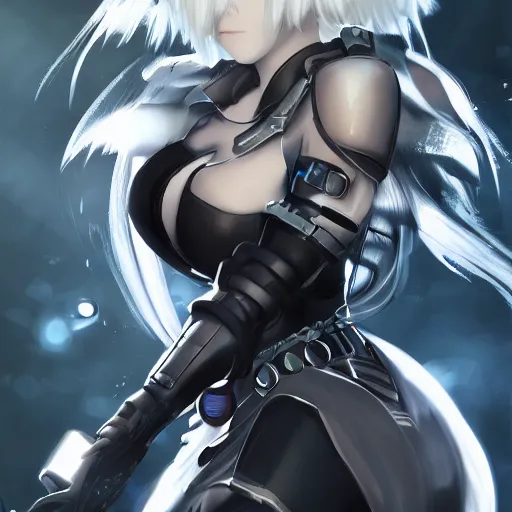 Prompt: 2B (Nier Automata) in the style of Starcraft 2, promo art