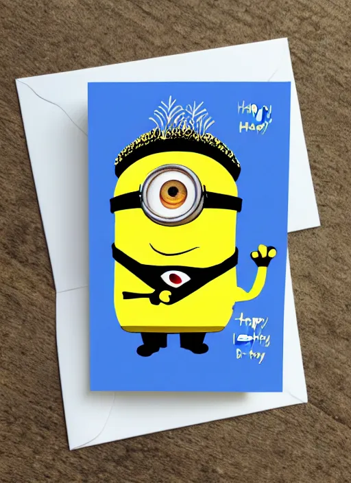 Image similar to happy birthday greeting card 5 0 th birthday, minions birthday card, hallmark design, intricate, uhd, funny birthday card
