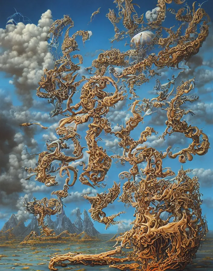 Image similar to a detailed elaborate surrealist fantasy airbrush painting by Michael Whelan