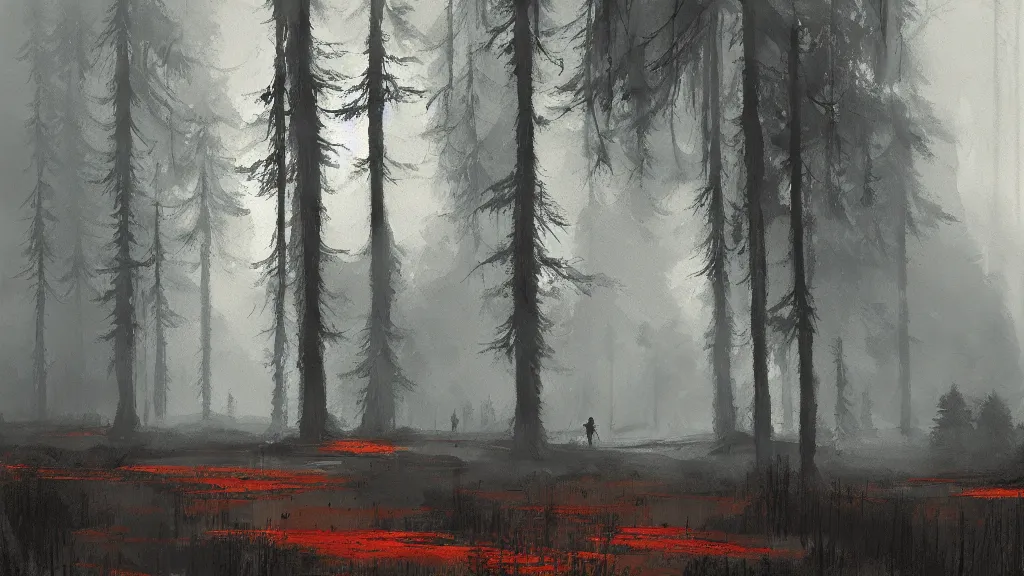 Prompt: forest landscape, papyrus, watercolored, jakub rozalski, dark colours, dieselpunk, artstation