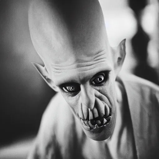 Image similar to portrait of nosferatu playing, 5 0 mm lens, realistic photography