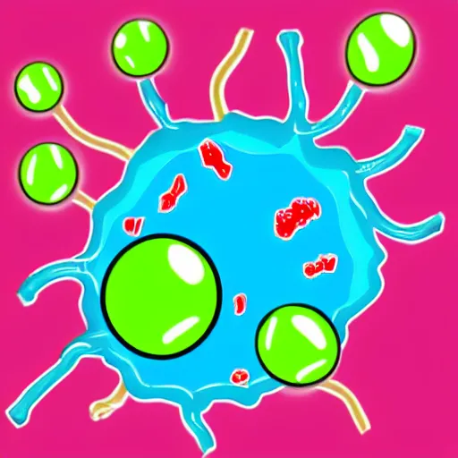 Prompt: Cartoon of a bacterium