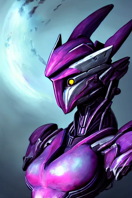 Image similar to cinematic bust shot, hyperdetailed elegant beautiful stunning giant robot mecha hot female goddess dragon, sharp spines, sharp metal ears, smooth purple eyes, smooth fuschia skin, smooth silver armor, nebula size, space, epic proportions, epic scale, warframe fanart, macro giantess, furry art, dragon art, goddess art, giantess art, furaffinity, octane