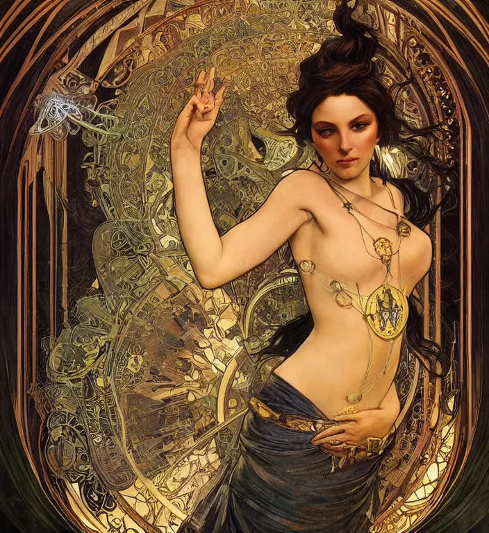 Image similar to unreal engine render + a goddess, tarot card, dark souls colour scheme, smooth, coherent, high detailed, by Karol Bak outlines by Alphonse Mucha, featured on artstation, instagram HD, unreal engine