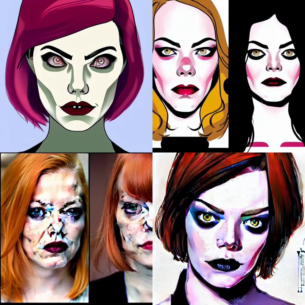 Prompt: in the style of Jamie McKelvie, Emma Stone vampire, symmetrical face symmetrical eyes