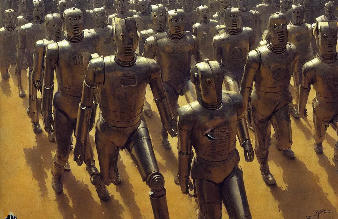 Image similar to march of the cybermen, detailed painting, epic lighting, by ilya repin, phil hale and kent williams