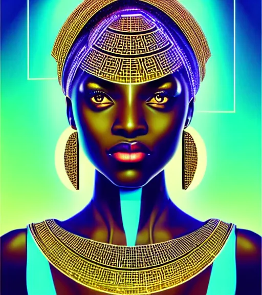 Image similar to symmetry!! african princess of technology, solid cube of light, hard edges, product render retro - futuristic poster scifi, lasers and neon circuits, beautiful dark skin african princess, intricate, elegant, highly detailed, digital painting, artstation, concept art, smooth, sharp focus, illustration, dreamlike, art by artgerm