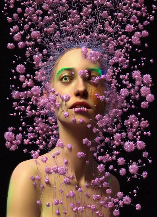 Prompt: hyper detailed 3d render like a Oil painting - Aurora (Singer) Eats of the Strangling Fruit and Her delicate Hands full of gossamer polyp blossoms bring iridescent translucent fungal flowers whose spores black the foolish stars by Jacek Yerka, Mariusz Lewandowski, Houdini algorithmic generative render, Abstract brush strokes, Masterpiece, Edward Hopper and James Gilleard, Zdzislaw Beksinski, Mark Ryden, Wolfgang Lettl, hints of Yayoi Kasuma, octane render, 8k