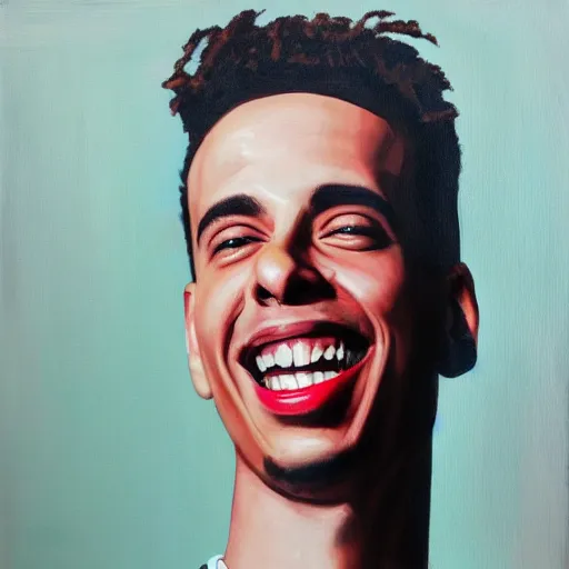 Prompt: rapper logic big smile, portrait painting