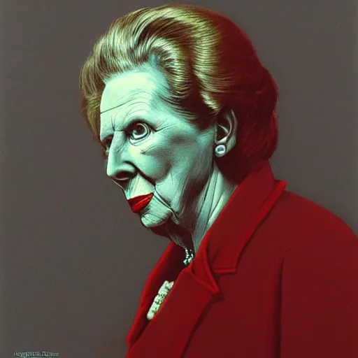 Image similar to illustration of Margaret Thatcher by Zdzizław Beksiński, 8k high definition high quality