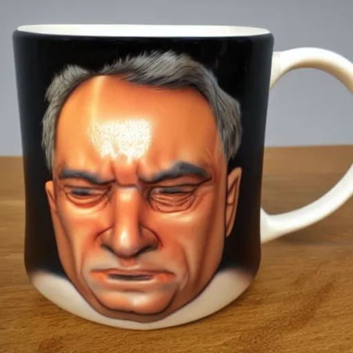 Image similar to a 3 d mug of an ugly mug on a mug, photorealistic,