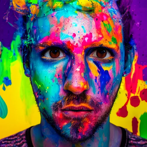 Image similar to a portrait of abstract guy's face with full of paint on the face