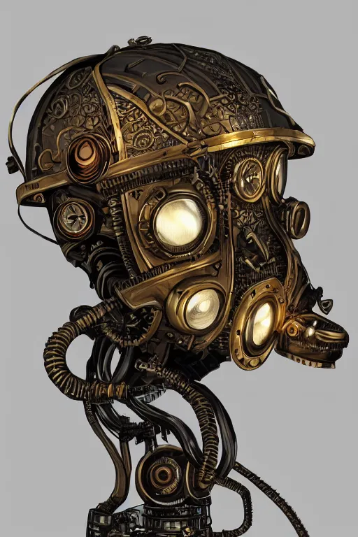 Image similar to steampunk helmet fantasy art mask robot ninja stylized digital illustration sharp focus, elegant intricate digital painting artstation concept art global illumination ray tracing advanced technology chaykin howard and campionpascale and cooke darwyn and davis jack